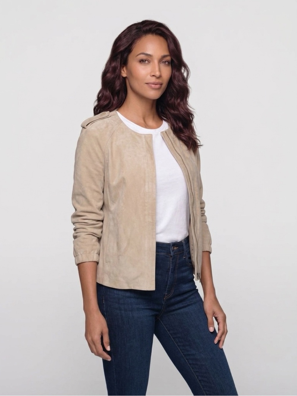 Talbots Sand Suede Zip-Front Bomber Jacket NWT 14P